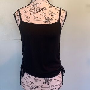 Antistar Black Ribbed Side Tie Women's Medium Spaghetti Strap Top